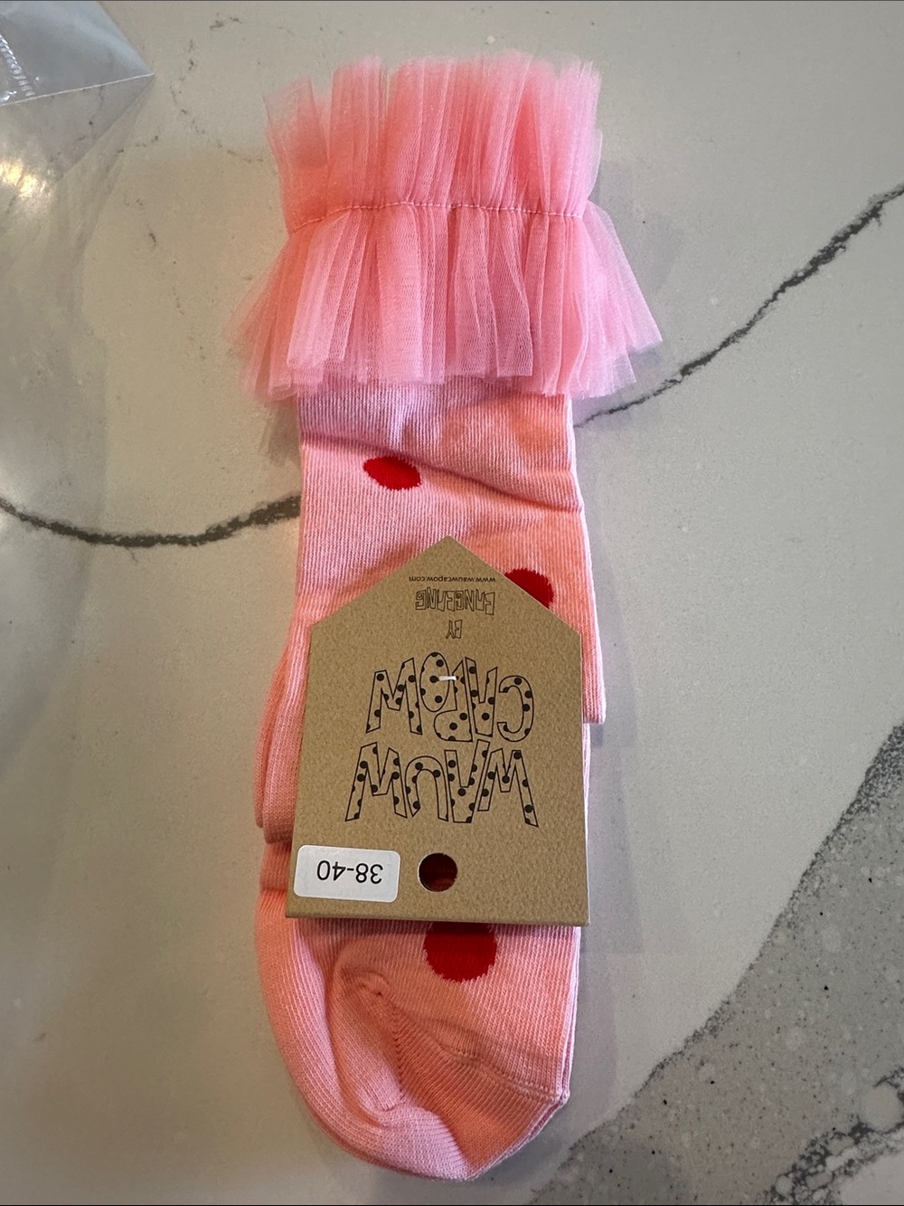 Pink Ruffle Tulle Kids Socks with Red Dot Detail
